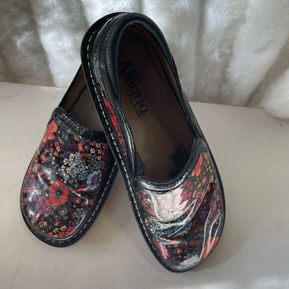 Alegria DEB  patent leather multi color floral prints slip on clogs size Euro 37 - Picture 5 of 15